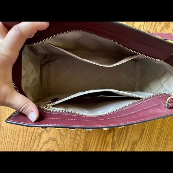 Michael Kors Studded Selma Medium Maroon Handbag - Picture 5 of 7